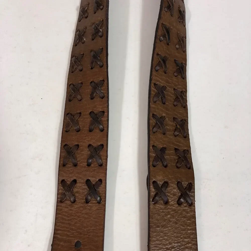 Brown Leather Belt, Criss Cross Weave Retro Silver Hardware Worn Look L XL Mocha